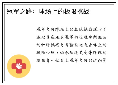 冠军之路：球场上的极限挑战
